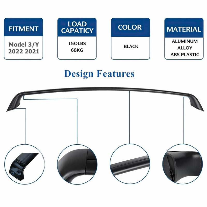 Upgrade Roof Rack Cross Bars with Antitheft Locks for Tesla Model Y Model 3 2023 Aluminum Cargo Carriers Rooftop Crossbar Holder